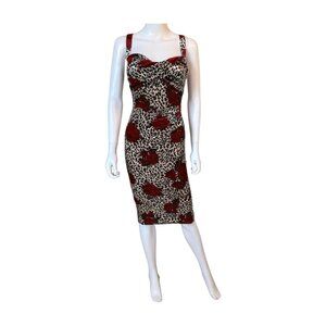 Bettie Page by Tatyana Velvet Leopard Rose Wiggle Dress XS Pin Up